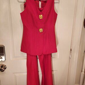 Red Commense Button Split Sleeveless Pants Set. New with Tags.